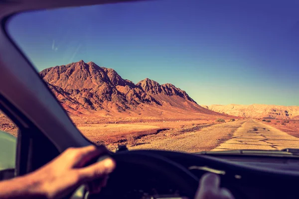 Кермом Автомобіля Дорозі Пустелі Шлях Timna Парк Біля Ейлат Ізраїль — стокове фото