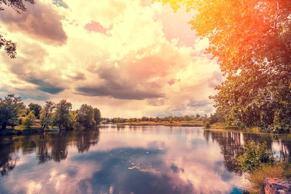 View Lake Trees Shore Wilderness Beautiful Nature Lake Blue Sky — Stock Photo, Image