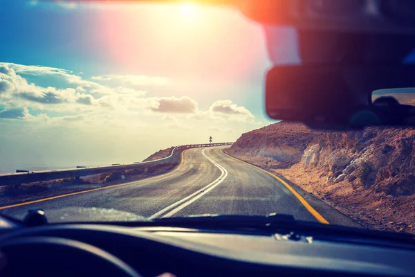 Het Besturen Van Een Auto Een Bochtige Bergweg Israël — Stockfoto