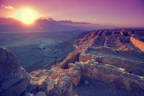 Beautiful Sunrise Masada Fortress Judaean Desert Ruins King Herod Palace — Stock Photo, Image