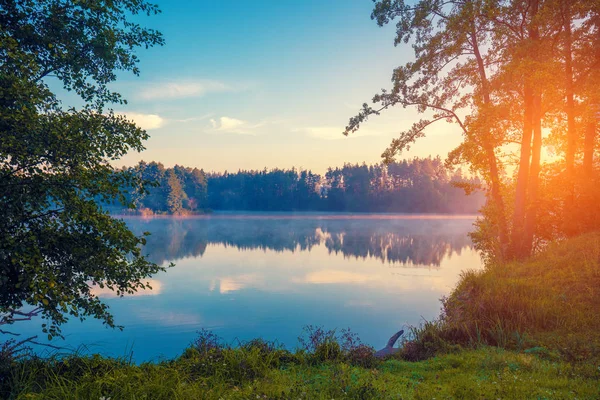 Early Morning Sunrise Lake Rural Landscape Wilderness Beautiful Nature Finland — Stock Photo, Image