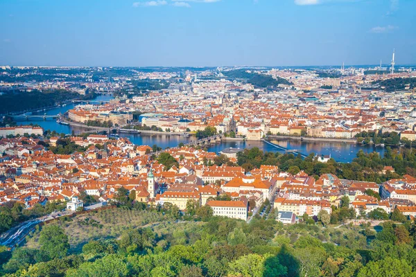 Panoramic view of Prague and Vltava river in the summer, Czech Republic, Europe