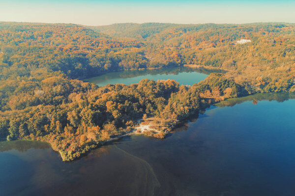 Aerial view of the lake near the sea.