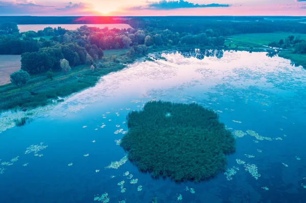 Sonnenuntergang Über Dem See Ländliche Herbstlandschaft Abend — Stockfoto