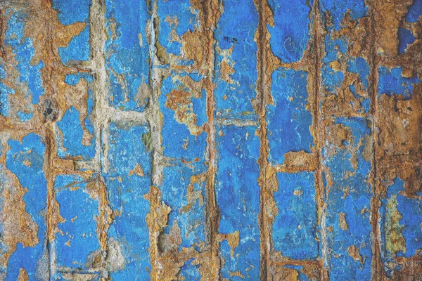 Soyulması Boya Ile Eski Mavi Boyalı Tuğla Duvar Arka Plan — Stok fotoğraf