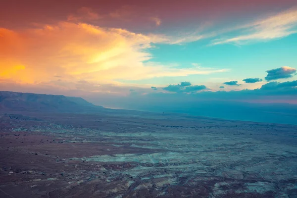 Dead Sea Üzerinde Güzel Gündoğumu Masada Kale Görünümü — Stok fotoğraf