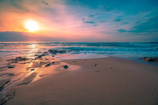 Zonsondergang Zee Atlantische Oceaan Avond Porto Portugal Europa — Stockfoto