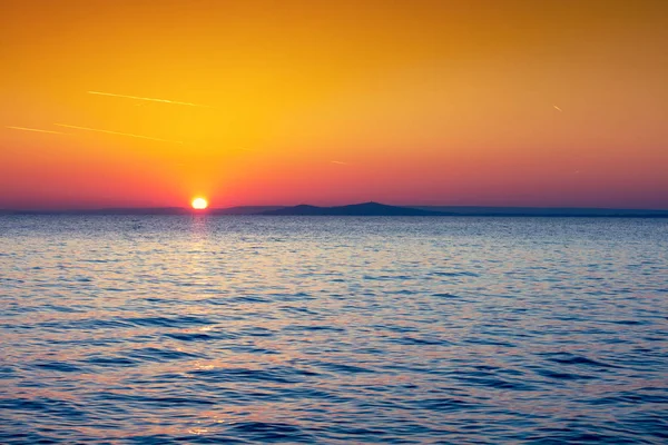 Mattina Presto Alba Arancione Sul Mare Balaton Ungheria — Foto Stock