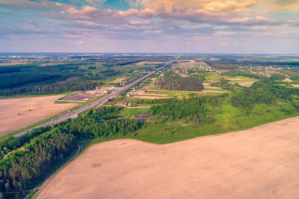 Vista Aérea Autopista Campo Los Campos Cultivo — Foto de Stock