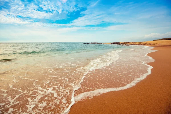 Večer Písečnou Pláž Oceán Slunečného Dne — Stock fotografie