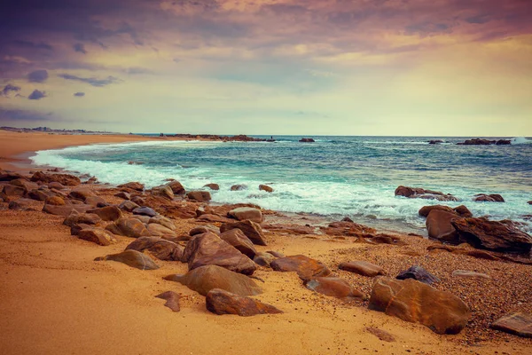 Coucher Soleil Sur Océan Plage Sable Dans Soirée — Photo