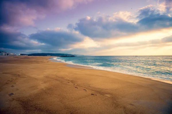 Pôr Sol Sobre Mar Oceano Atlântico Noite Nazare Portugal Europa — Fotografia de Stock