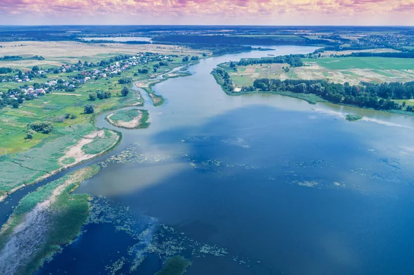 Letecký Pohled Řeku Venkovská Krajina Létě — Stock fotografie