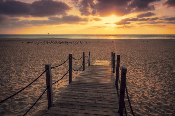 Захід Сонця Над Морем Атлантичний Океан Увечері Nazare Португалія Європа — стокове фото