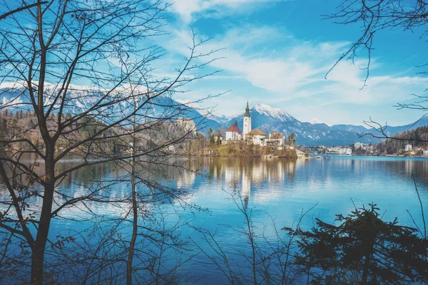 Lago Bled Início Primavera Eslovénia Europa — Fotografia de Stock