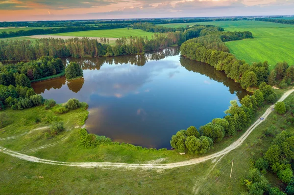 Malebná Letní Krajina Nádherné Jezero Letecký Pohled — Stock fotografie