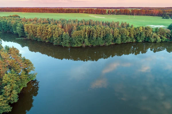 Kouzelný Východ Slunce Nad Jezerem Venkovská Krajina — Stock fotografie