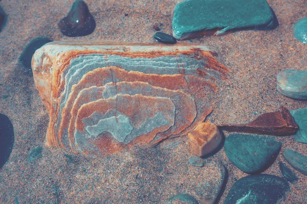 Abstrakte Natur Kieselsteine Textur Hintergrund Sand Und Kieselstrand Blauer Orange — Stockfoto