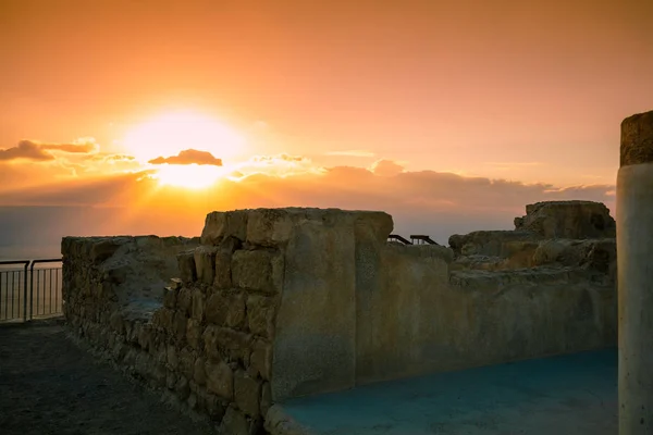 Belo Nascer Sol Sobre Fortaleza Masada Ruínas Palácio Rei Herodes — Fotografia de Stock