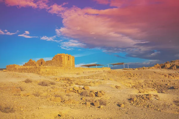 Les Ruines Palais Roi Hérode Masada Beau Lever Soleil Sur — Photo