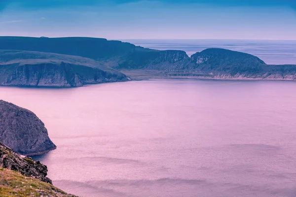 Mar Barents Pôr Sol Costa Rochosa Bela Paisagem Cabo Norte — Fotografia de Stock