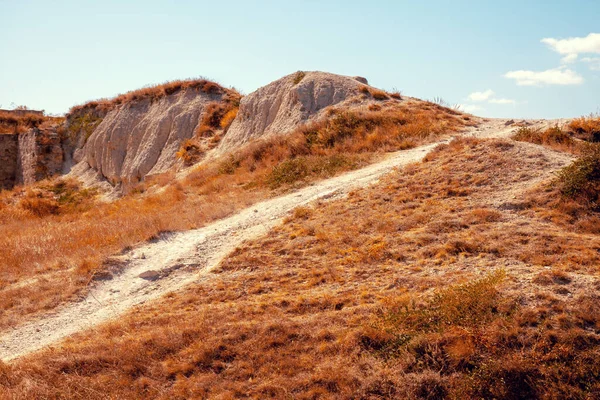 Road Cliff Edge Desert Landscape Hot Summer Wilderness — Stock Photo, Image