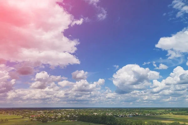 Paesaggio Rurale Estivo Vista Aerea Vista Campi Verdi Villaggio — Foto Stock