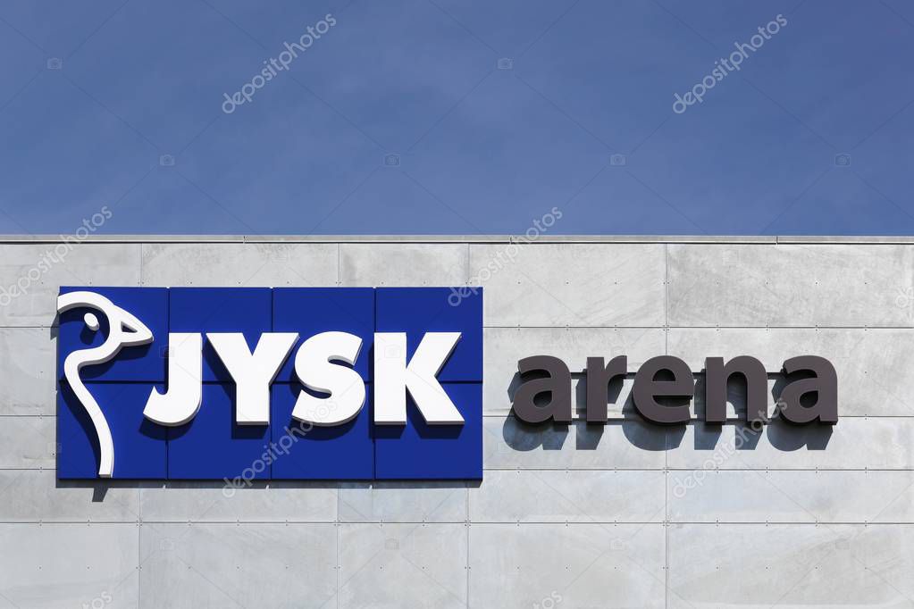 Silkeborg, Denmark - May 6, 2018: Jysk arena building in Silkeborg, Denmark. The arena is home to Danish Handball League team Bjerringbro-Silkeborg