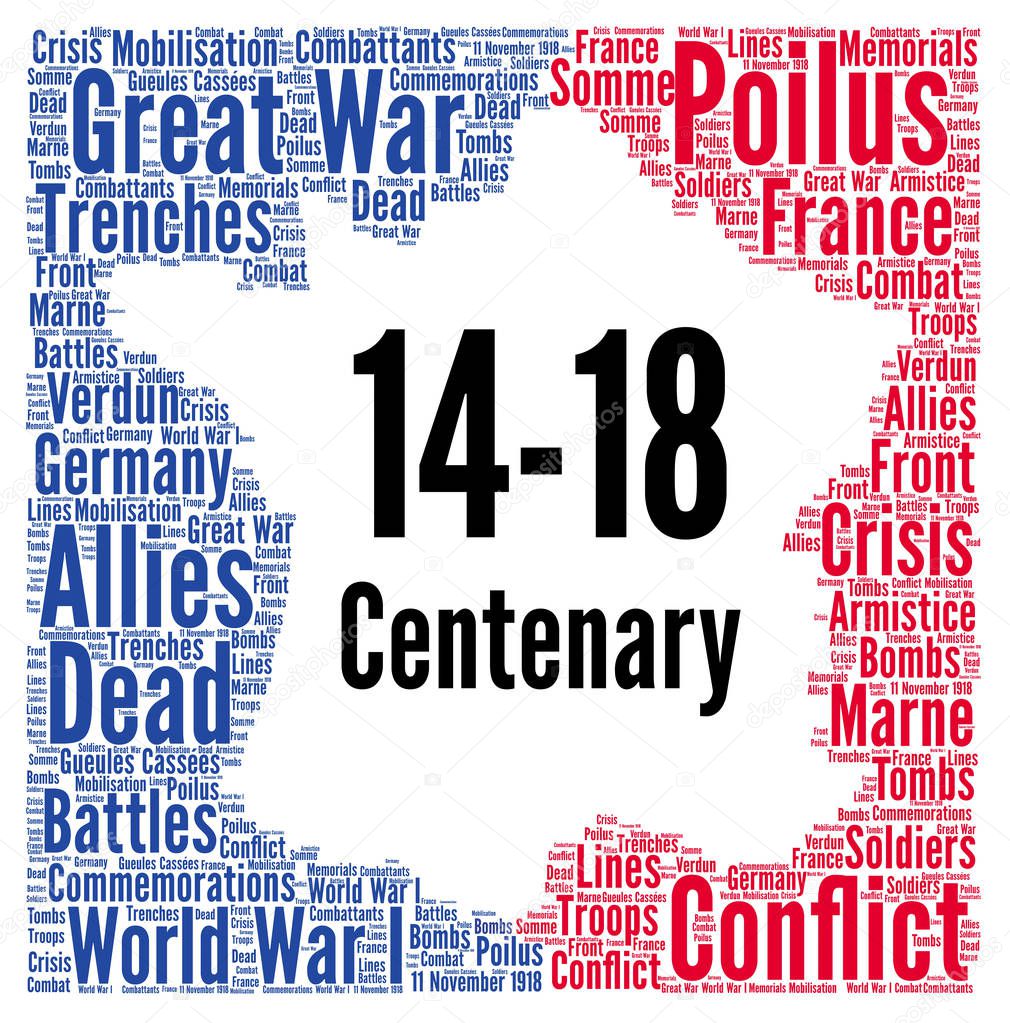 Commemoration of the centenary of the great war 14-18 in France word cloud