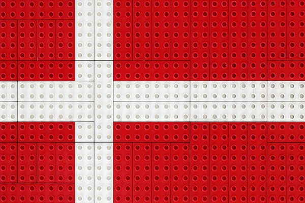 Danimarka Bayrağı Küçük Plastik Tuğla Ile Yapılan — Stok fotoğraf
