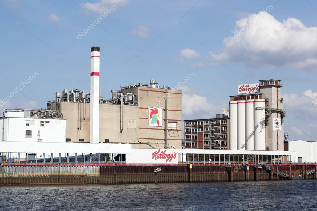 Bremen, Germany - July 22, 2018: Kellogg's factory in Bremen. Kelloggs is an American multinational food-manufacturing company headquartered in Battle Creek, Michigan, United States