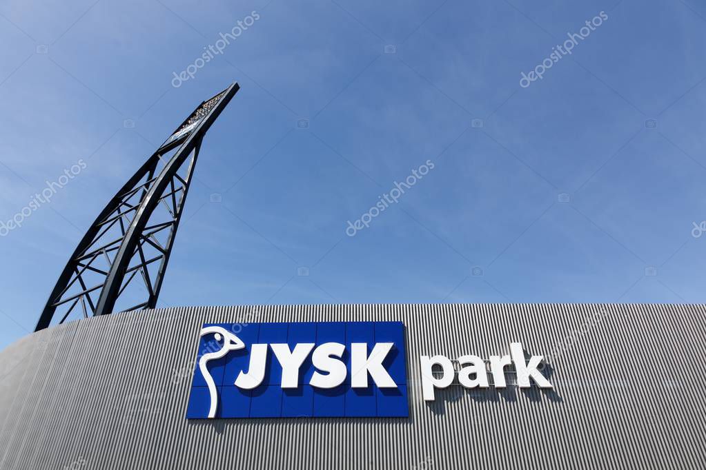 Silkeborg, Denmark - May 6, 2018: Jysk park is a football stadium in Silkeborg, Denmark. The stadium is home to Silkeborg IF and has capacity for 10,000 spectators