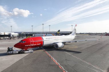 Copenhagen, Danimarka - 24 Haziran 2018: Kopenhag Havaalanı'na Danimarka, Norveç Uçak. Norveç Hava Servisi Asa Norveççe, ticaret, Norveçli bir düşük maliyetli havayolu şirketidir
