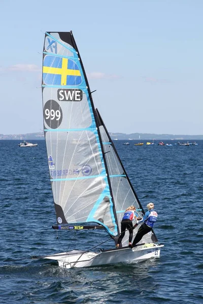 Aarhus Dinamarca Agosto 2018 Velero Sueco 49Er Durante Campeonato Del — Foto de Stock