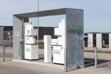 Vejle, Danimarka - 25 Şubat 2017: Doğa enerji istasyonu. Doğa enerji sağlar Biyogaz, gaz depolama, dağıtım ve iletim Hizmetleri Danimarka