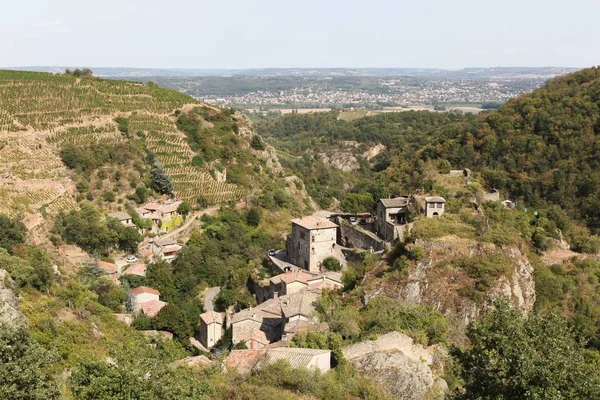 Malleval Ortaçağ Köyü Loire Bölümü Fransa Görünümünü — Stok fotoğraf