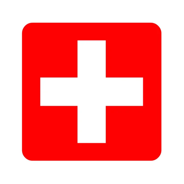 红色正方形的医用白色十字符号 — 图库照片