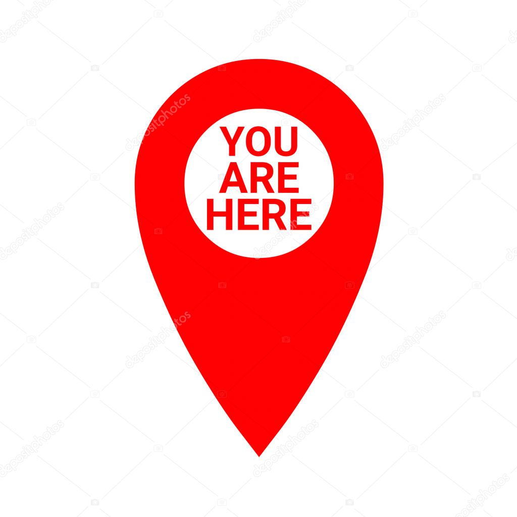 Red map pointer with the text you are here