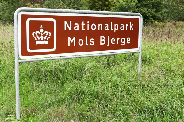 Verkeersbord Met Nationaal Park Van Mols Bjerge Denemarken — Stockfoto