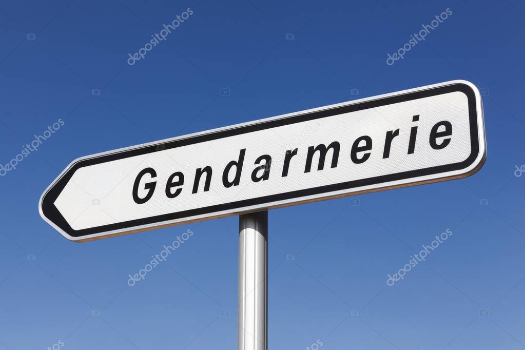 Roadsign of the french gendarmerie on a pole