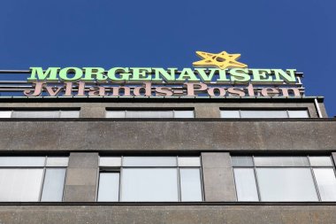 Kopenhag, Danimarka - 2 Nisan 2019: Kopenhag'daki Jyllands Posten binası. Jyllands Posten, Danimarka'da günlük gazete. Merkezi Viby, Danimarka'dadır.