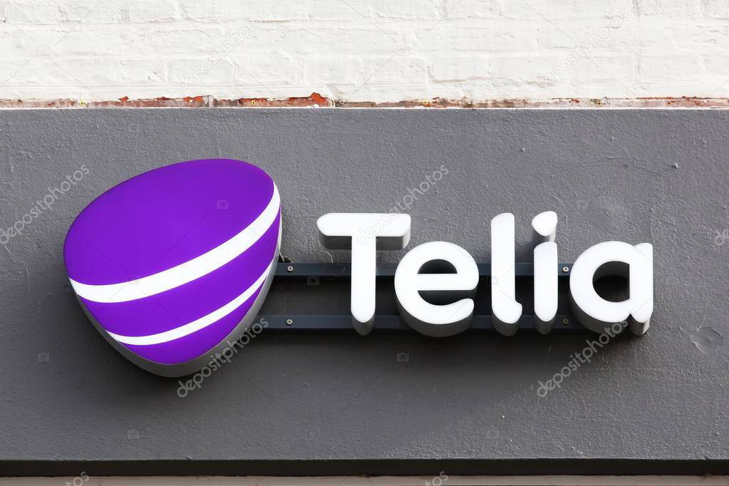 Vejle, Denmark - October 12, 2018: Telia logo on a wall. Telia is the dominant telephone company and mobile network operator in Sweden and Finland
