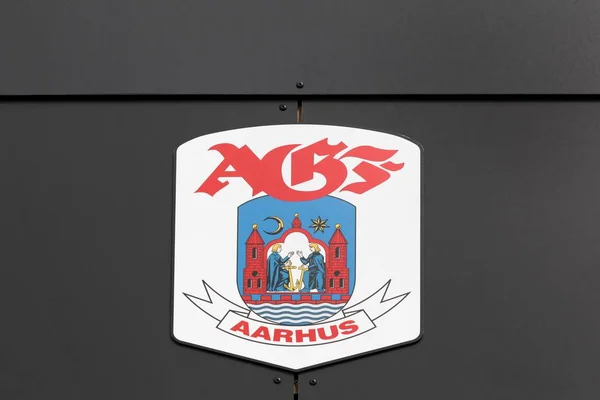 丹麦奥胡斯 2018年5月10日 奥胡斯Agf标志在墙上 奥胡斯 阿格夫是丹麦职业足球俱乐部 目前效力于超级联赛 — 图库照片