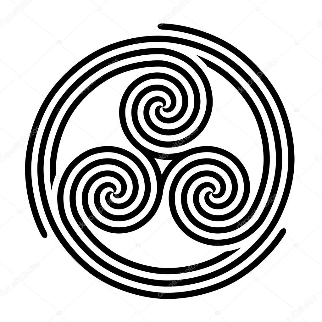 Triskelion with three fold spirals symbol