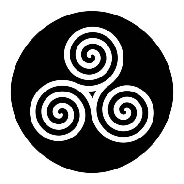 Siyah bir çemberde Triskelion sembolü simgesi 