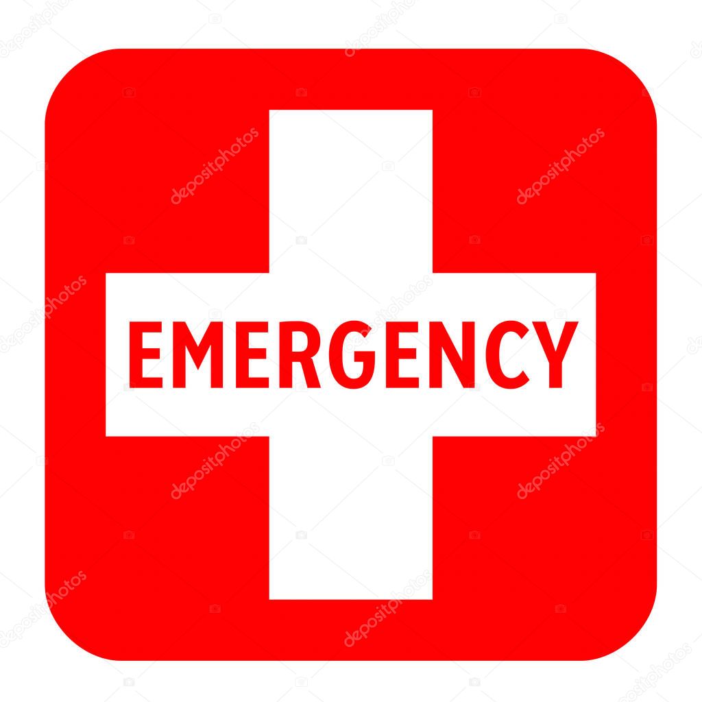 Medical white cross and emergency symbol in a red square