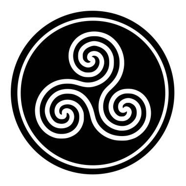 Siyah bir çemberde Triskelion sembolü simgesi 