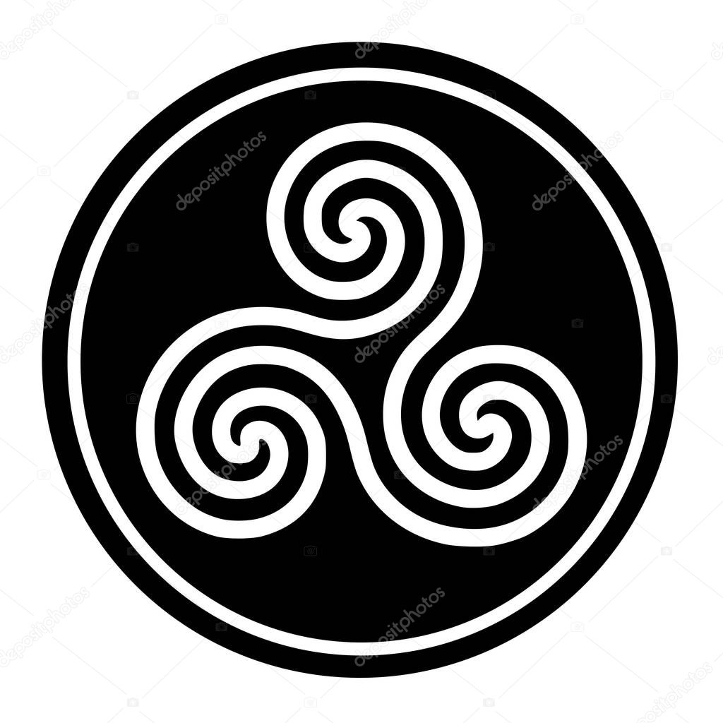 Triskelion symbol icon in a black circle 