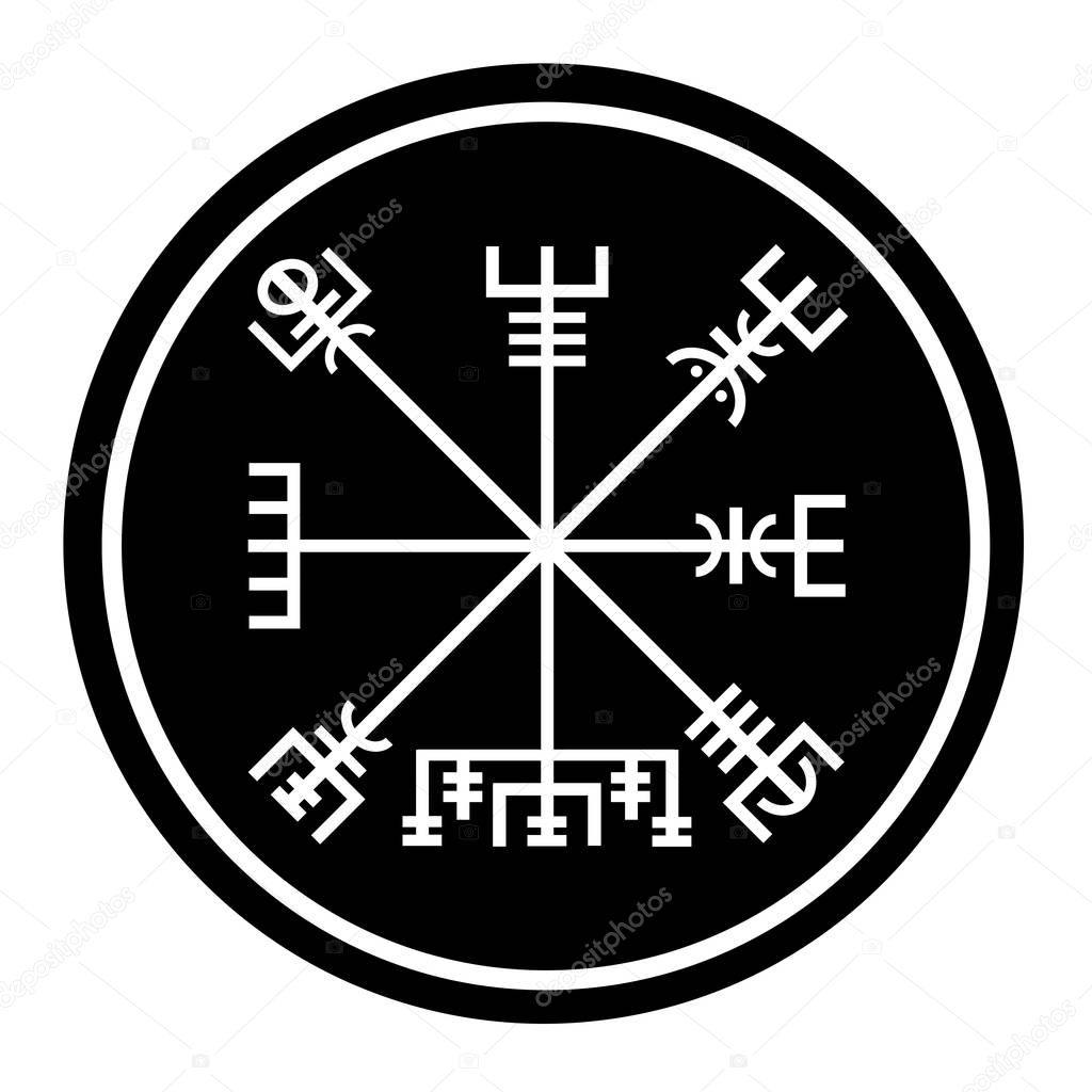 Vegvisir symbol in a black circle