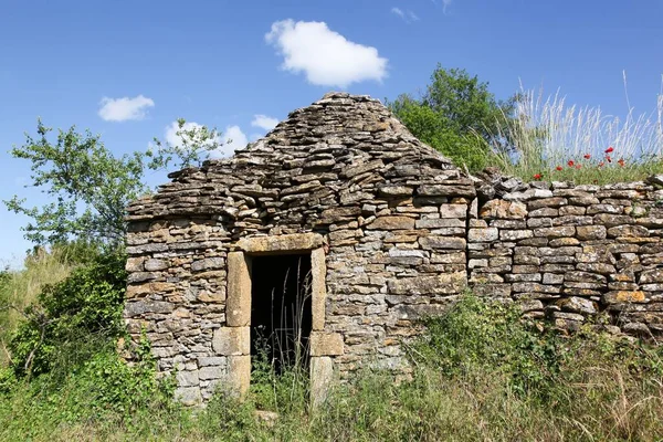 Cabana Pedra Antiga Típica Chamada Cadole Língua Francesa Nas Vinhas — Fotografia de Stock